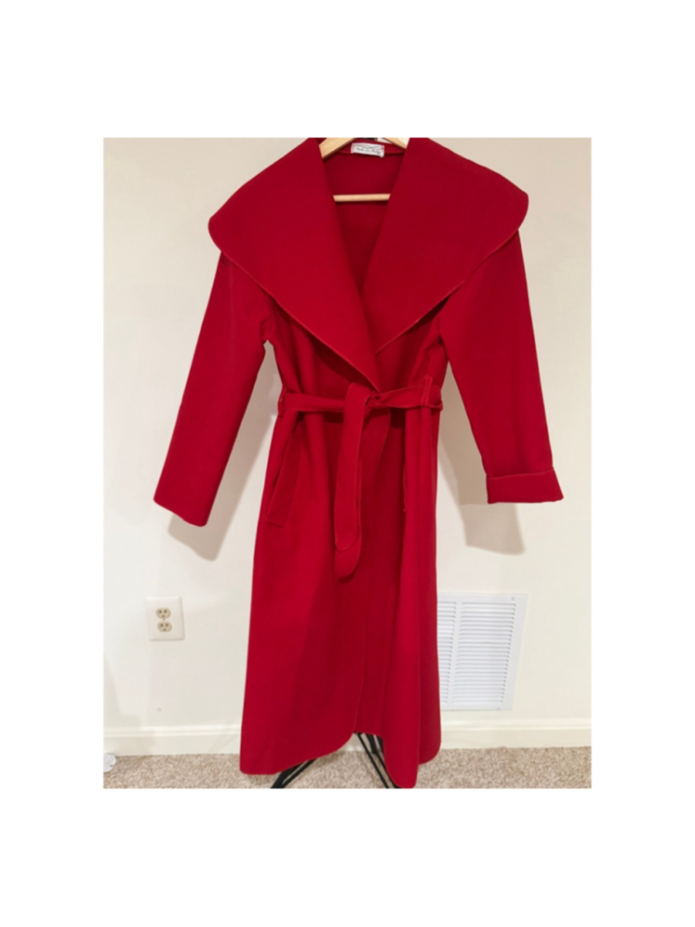 Red Wool Blend Belted Wrap Coat, Size M